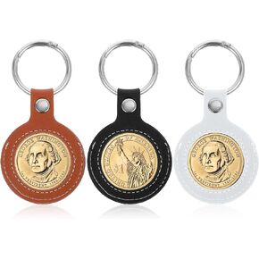 Coin Holder Keychain, 3pcs Multi-Color PU Leather Keychain for One Dollar Sized Coins Perfect for Recovery and Organization, Fits AA Medallions and Challenge Coin Tokens