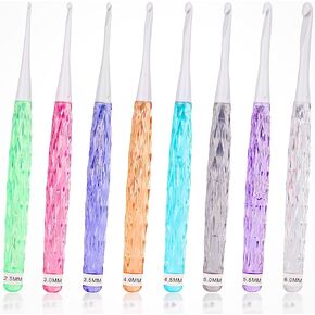 8 PCS Crystal Crochet Hooks Set, Colorful Anti-Slip Transparent Plastic Crochet Hook Set(2.5-6mm), Ergonomic Crochet Hooks for Arthritic Hands, Crochet Needles for Beginners & DIY Craft