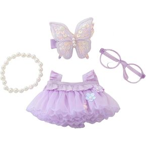 Clothes for Dolls Accessories, Outfit Set 3 Pieces Gauze Dress for 15cm 17cm Doll (No Doll), Romantic Hat Skirt Doll Clothing Set Replacement Purple
