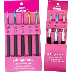 Susan Bates Soft Ergonomic Aluminum Crochet Hook Sets - Sizes G, H, I, J, K, L, M, N