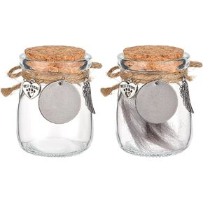 2PCS Pet Fur Memorial Jar Pets Hair Storage Glass Bottle with Heart Paw Pendants and Cork Stopper Dog Cat Keepsake Memorial Urn for Pet Name Ashes Hair Loss of Cat Sympathy Gift