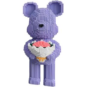 Bridal Bouquet Bear Building Block Set Violence Building Blocks, Purple Bear Micro Blocks(3827PCS) Suitable for Adults