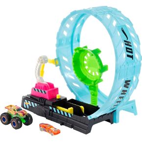 Hot Wheels Monster Trucks Glow in The Dark Epic Loop Challenge Playset with Launcher, Ramp & Giant Loop, Includes 1:64 Scale Die-Cast Toy Truck & Car