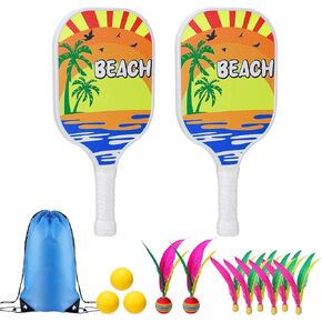 New Twist Beach Pickleball Set - Including 2 Racquets, 3 TPR Balls, 6 Fast Birdies, 2 Slow Birdies,Summer Rackets Game for Adults Kids Family Play, Large