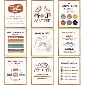 Chinco 9 Pcs Mental Health Posters Therapy Office Decor Boho Positive Counselor Office Decor Psychology Unframed Canvas Wall Art for Mental Health Gifts 8 x 10 Inch(Retro Style)