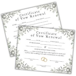 Vow Renewal Certificate with Greenery Minimalist on Linen 6pk 8.5x11" Marriage License Ceremony Officiant Eucalyptus Water Color Green Floral