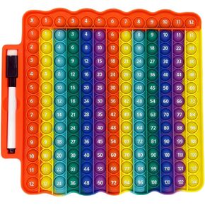 Multiplication Table Pop Fidget Learning Toy, Educational Math Game Board with Marker, Rainbow Mixed Colors