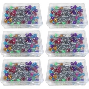 Changor 6 Boxes Colorful Rhinestone Bouquet Pin Set, Colored Pearl Head Pins Wedding Bouquet Pins, Versatile Sewing Pins for Crafts and Decor, Plastic Storage Box Included