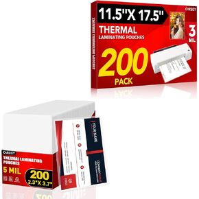 CAREGY 200 Pack Laminating Sheets, Hold 11" x 17" Sheets,3 Mil, 11.5" x 17.5" Lamination Sheet Paper & CAREGY 200Pack Laminating Sheets, 5Mil,2.3 x 3.7 Inches Clear, Office and School Supplies, Fit
