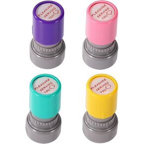 4pcs Pleasure Serving You Stamps, 4 Colors Premium Plastic Self Inking Server Stamps for Checks Teacher Office Stationery Supplies for Service Work