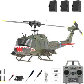 RC ERA C032 RC Helicopter للبالغين ، UH-1 Huey 6ch Scale RC Helicopter مع تثبيت الجيررو ، هدية لعشاق العسكريين (بطارية خضراء/3)
