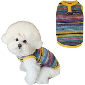 Colorful Knitted Pet Clothes with Lace Trim - Stylish Comfort for Small Dogs & Cats (Yellow Dress, Large)