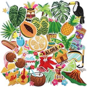24pcs Summer Sea Iron/Sew on Patches, Ocean Beach Wave Embroidered Applique, Coastal Cowgirl Decration for Clothes, Hat, Bag, Jeans, Dress, Shirt