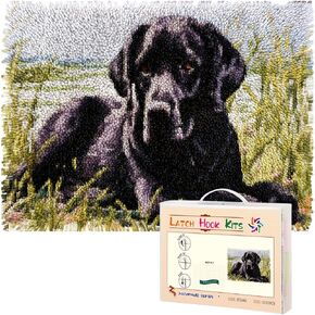 Latch Hook Rug Kit Black Labrador Dog Pre-Printed Handmade Carpet Crochet Yarn Craft DIY Hook and Latch Door Mat Tapestry for Home Floor Decoration 52x38cm-1