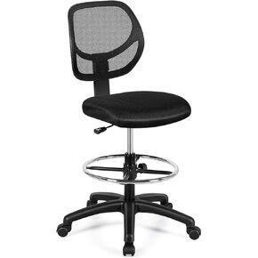 Giantex Drafting Chair Tall Office Chair with Back, Height Adjustable Home Office Chair on Wheels, Ergonomic Computer Standing Desk Chair with Footrest Ring for Bedroom, Black