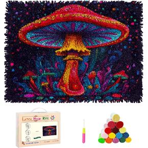 DIY Latch Hook Rug Kits Psychedelic Mushroom Stamped Non-Slip Mat Crochet Yarn Hook and Latch Emboridery Tapestry for Home Floor Decoration Pet Warm Cushion 52x38cm(5)