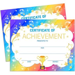 Colorful Award Certificate, Achievement Certificates for Kids Students, Completion Certificate for Music Dance Art, Employee Appreciation Award, Preschool Kindergarten Graduation Diploma, 04