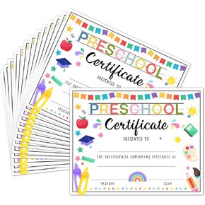 Preschool Graduation Certificates, 25 Pcs Certificate of Preschool, Preschool Diploma Certificate for Kids, Prek Kindergarten Graduation Certificates, Prek Diploma Certificate of Achievement, 36