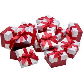 Pearl Miner 2.3 x 2.3 x 1.5 Inches Small Gift Boxes with Red Ribbon Bow, 12 Pack