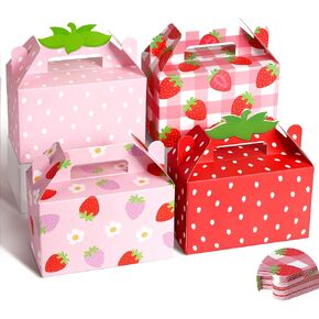 Kriyokiaa 24 Pcs Strawberry Party Favor Box, Berry First Birthday Party Favors Decor, Folding Paper Strawberry Candy Treat Gift Boxes for Baby Shower Decorations Supplies, 6.3 x 3.2 x 3.9 inch