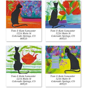Colorful Images Black Cat Return Address Mailing Labels, Personalize with Name & Addresses, Set of 144 Self Adhesive, Easy Peel Flat Label Sheets, 1½" x 1¾", 12 Designs