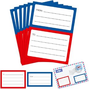 200 Pcs Address Labels, 3.5 x 4.5 Inch Red and Blue to/from Address Mailing Labels, Self-Adhesive Blank Handwriting Address Tags Sticker for Mailing Boxes, Envelopes, Shipping Labels