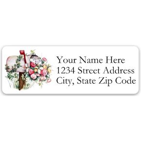 Return Address Labels Personalized Floral Mailbox Mailing Labels for Envelopes, Self-Adhesive Flat Sheet Rectangle Personalized Name Stickers Made in The USA (Set of 60)