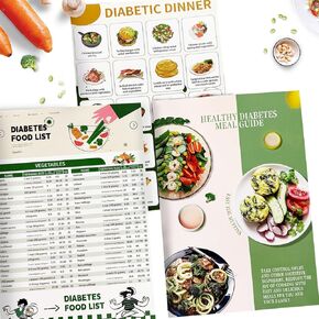 3 pcs Diabetes Food list and Meal Planner for Diabetic, Printable Laminated Diabetic Food List Chart w/Serving Size,Glycemic Index,Low Carb,Calories(Green)