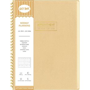 GETINK Appointment Book 2025-2026 Weekly Daily Hourly Planner 8.5"x11" Spiral Bound, Jul. 2025 - Jun. 2026, Laredule Appointment Planner 2025 with 15-Minute Increments, Flexible Cover, Pink
