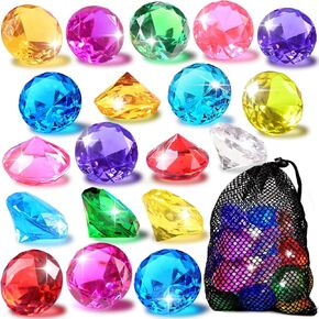 18Pcs Diving Gems, Big Colorful Diamond, Swimming Gems, Acrylic Dive Diamonds, Underwater Gems, Lagre Pool Gems with Mesh Bag for Swimming Training Games, Party, Gifts