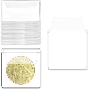50 Pcs Single Pocket Coin Sleeves, 2.2 x 2.2 Inches Clear Individual Coin Protectors Plastic Coins Holders Small Coins Pouch for Jewelry Storage Currency Collectors