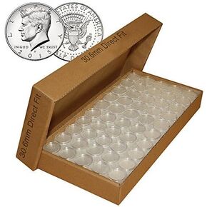 The Merrick Mint 25 Direct Fit Airtight 30.6mm Coin Holders Capsules for JFK Half Dollar w/Box
