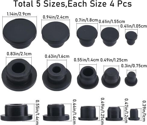 GORGECRAFT 20Pcs 5 Sizes Silicone Hole Plug Black Rubber Round Waterproof Button Tube End Cover Soft Flexible Stopper Plugs Furniture Accessory Fit for Bottle Pipes 7.5-21mm Inner Diameter in Saudi Arabia