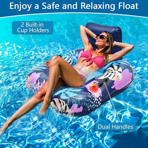 2025 Upgraded Pool Float with Canopy, 2 Cup Holders - XL Inflatable Pool Floats with Adjustable Sun Shade Cover, Dual Handles, Ergonomic Headrest, Heavy Duty Adult Floats for Pool, Beach, Lake in Saudi Arabia