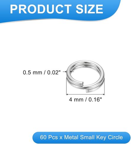 PATIKIL Round Split Ring, 60 Pcs 4mm Small Split Rings with Double Loops Metal Small Key Circle for Key Chains Jewelry Making DIY Crafts Ornaments Accessories Pendants, Silver in Saudi Arabia