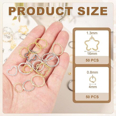 uxcell 100pcs 4mm Open Jump Rings and 16mm Embossed Jump Ring Kit, Closed Flower Ring Connector for Bracelet Necklace Pendant Jewelry Keychain DIY Craft Making, Gun Black in Saudi Arabia