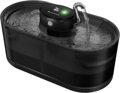 Cat Water Fountain Cordless, 108oz/3.2L Cengcen Wireless Cat Fountains for Drinking, Pet Water Fountains for Cats Indoor, Automatic Cat Water Dispenser Battery Operated 5000mAh Rechargeable, Black in Kuwait