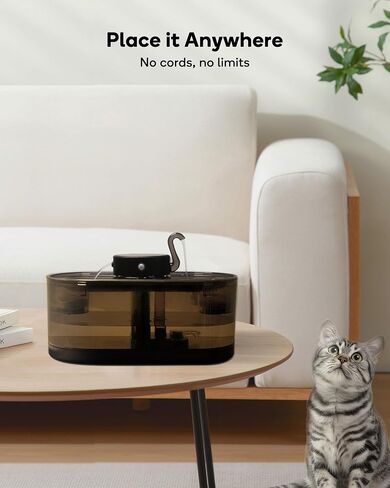 Cat Water Fountain Cordless, 108oz/3.2L Cengcen Wireless Cat Fountains for Drinking, Pet Water Fountains for Cats Indoor, Automatic Cat Water Dispenser Battery Operated 5000mAh Rechargeable, Black in Kuwait
