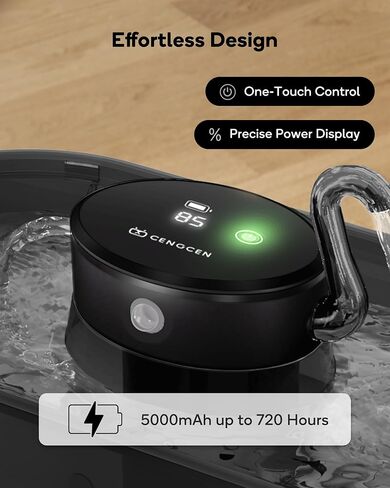 Cat Water Fountain Cordless, 108oz/3.2L Cengcen Wireless Cat Fountains for Drinking, Pet Water Fountains for Cats Indoor, Automatic Cat Water Dispenser Battery Operated 5000mAh Rechargeable, Black in Kuwait