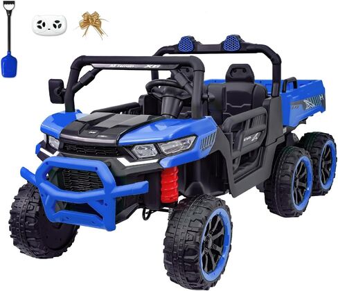 24V 2 Seater 4WD Powered Ride On Dump Truck with Electric Dump Bed, Electric UTV with Remote Control, Shovel, Pull Bow, Music Player for Girls or Boys or Girls-Black in Saudi Arabia