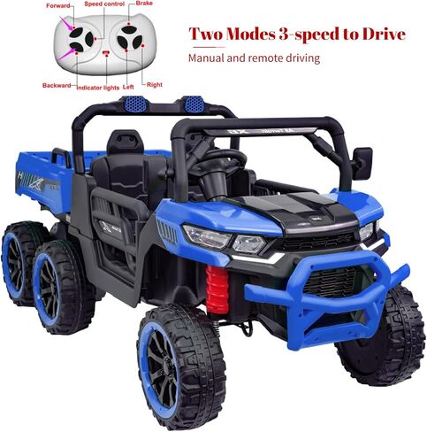 24V 2 Seater 4WD Powered Ride On Dump Truck with Electric Dump Bed, Electric UTV with Remote Control, Shovel, Pull Bow, Music Player for Girls or Boys or Girls-Black in Saudi Arabia