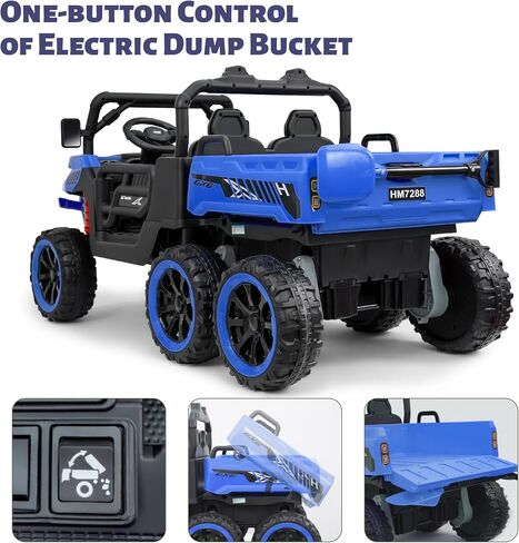 24V 2 Seater 4WD Powered Ride On Dump Truck with Electric Dump Bed, Electric UTV with Remote Control, Shovel, Pull Bow, Music Player for Girls or Boys or Girls-Black in Saudi Arabia