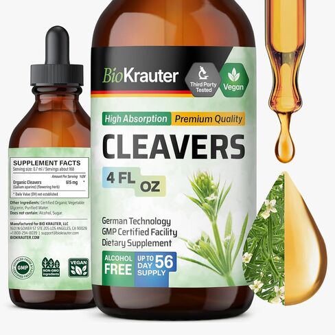 Cleavers Leaf Tincture - Organic Cleavers Herb Liquid Extract - Natural Body Detox - Alcohol and Sugar Free - Vegan Drops 2 Fl.Oz. in Saudi Arabia