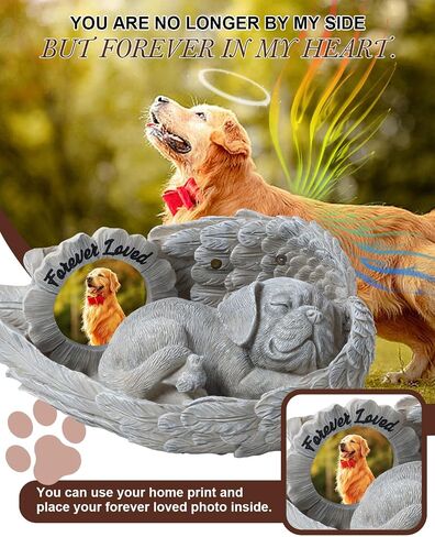 Dog Memorial Gift, Angel Memorial Dog Statue with Photo Frame, Forever My Guardian Angel Garden Solar Light Dogs for Pet Memorial Stone in Saudi Arabia