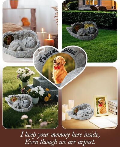 Dog Memorial Gift, Angel Memorial Dog Statue with Photo Frame, Forever My Guardian Angel Garden Solar Light Dogs for Pet Memorial Stone in Saudi Arabia