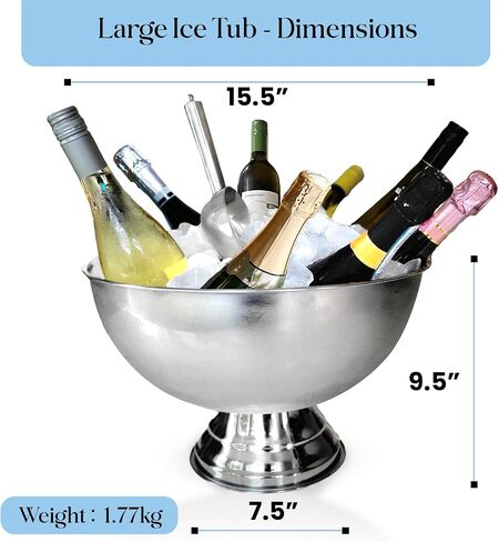 Premium Ice Bucket For Parties - Party Sized 12L Beverage Tub With Scoop - Silver Stainless Steel Ultimate Champagne Bucket For Celebrations- Insulated Punch Bowl -Large Ice Bucket For Drinks in Saudi Arabia