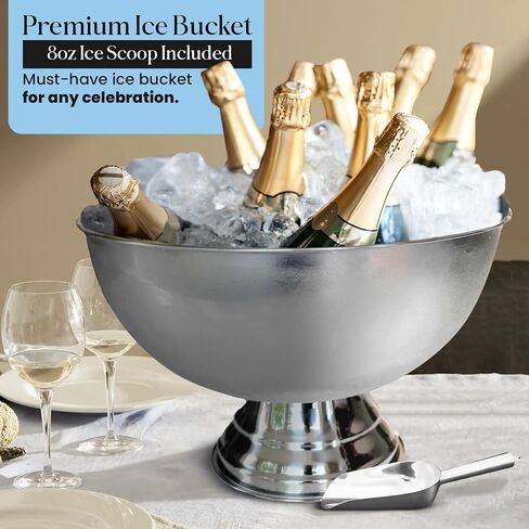 Premium Ice Bucket For Parties - Party Sized 12L Beverage Tub With Scoop - Silver Stainless Steel Ultimate Champagne Bucket For Celebrations- Insulated Punch Bowl -Large Ice Bucket For Drinks in Saudi Arabia