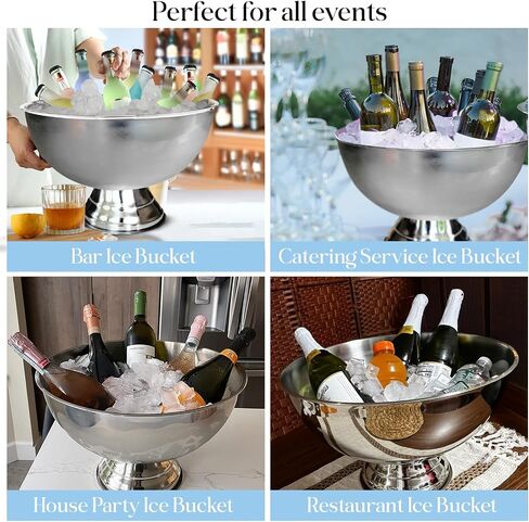 Premium Ice Bucket For Parties - Party Sized 12L Beverage Tub With Scoop - Silver Stainless Steel Ultimate Champagne Bucket For Celebrations- Insulated Punch Bowl -Large Ice Bucket For Drinks in Saudi Arabia