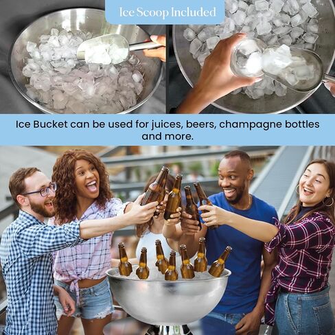 Premium Ice Bucket For Parties - Party Sized 12L Beverage Tub With Scoop - Silver Stainless Steel Ultimate Champagne Bucket For Celebrations- Insulated Punch Bowl -Large Ice Bucket For Drinks in Saudi Arabia