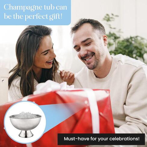 Premium Ice Bucket For Parties - Party Sized 12L Beverage Tub With Scoop - Silver Stainless Steel Ultimate Champagne Bucket For Celebrations- Insulated Punch Bowl -Large Ice Bucket For Drinks in Saudi Arabia